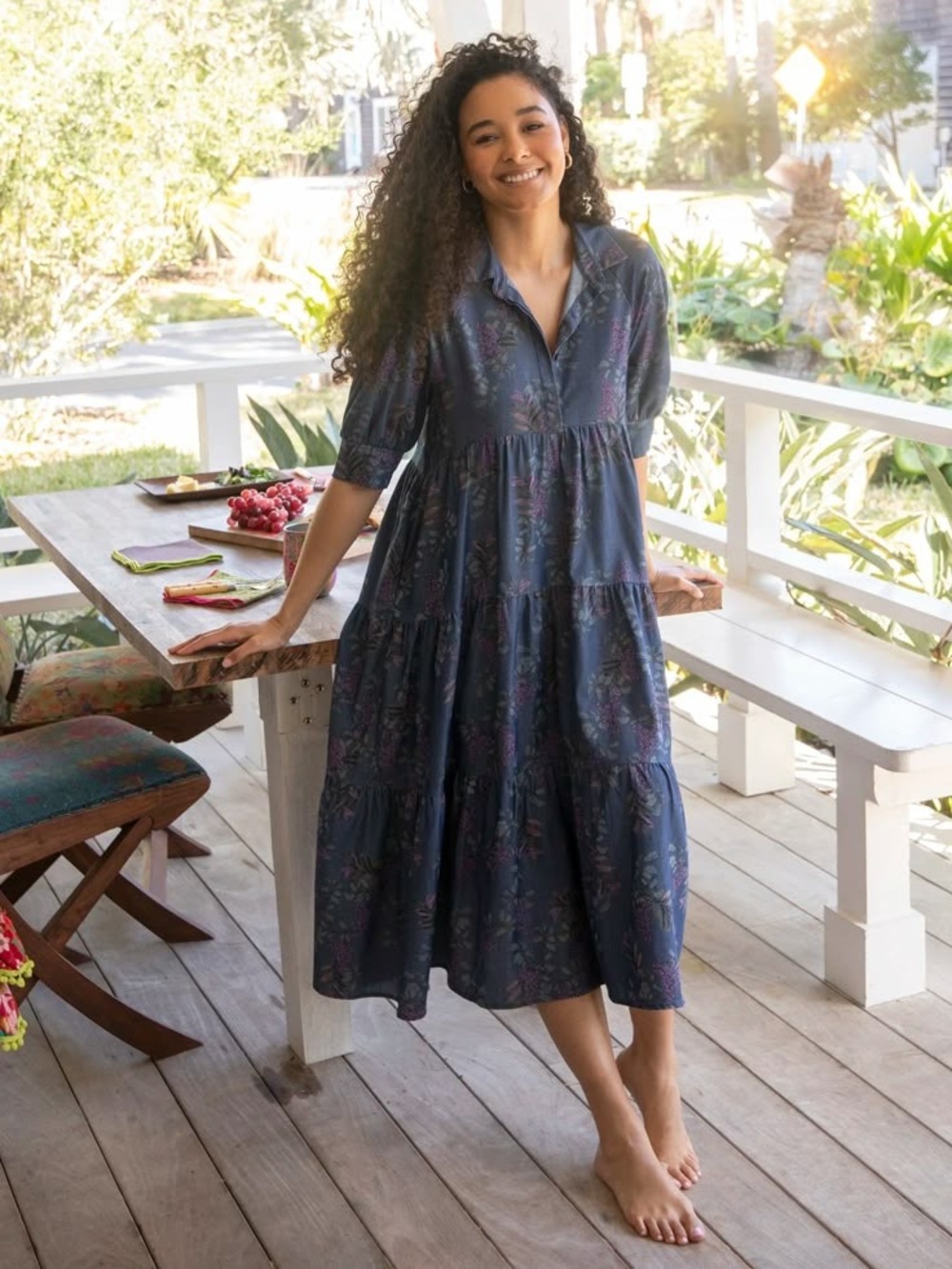 NATURAL LIFE Rebecca Midi Dress - Purple Wisteria Floral Tiered Maxi Dress